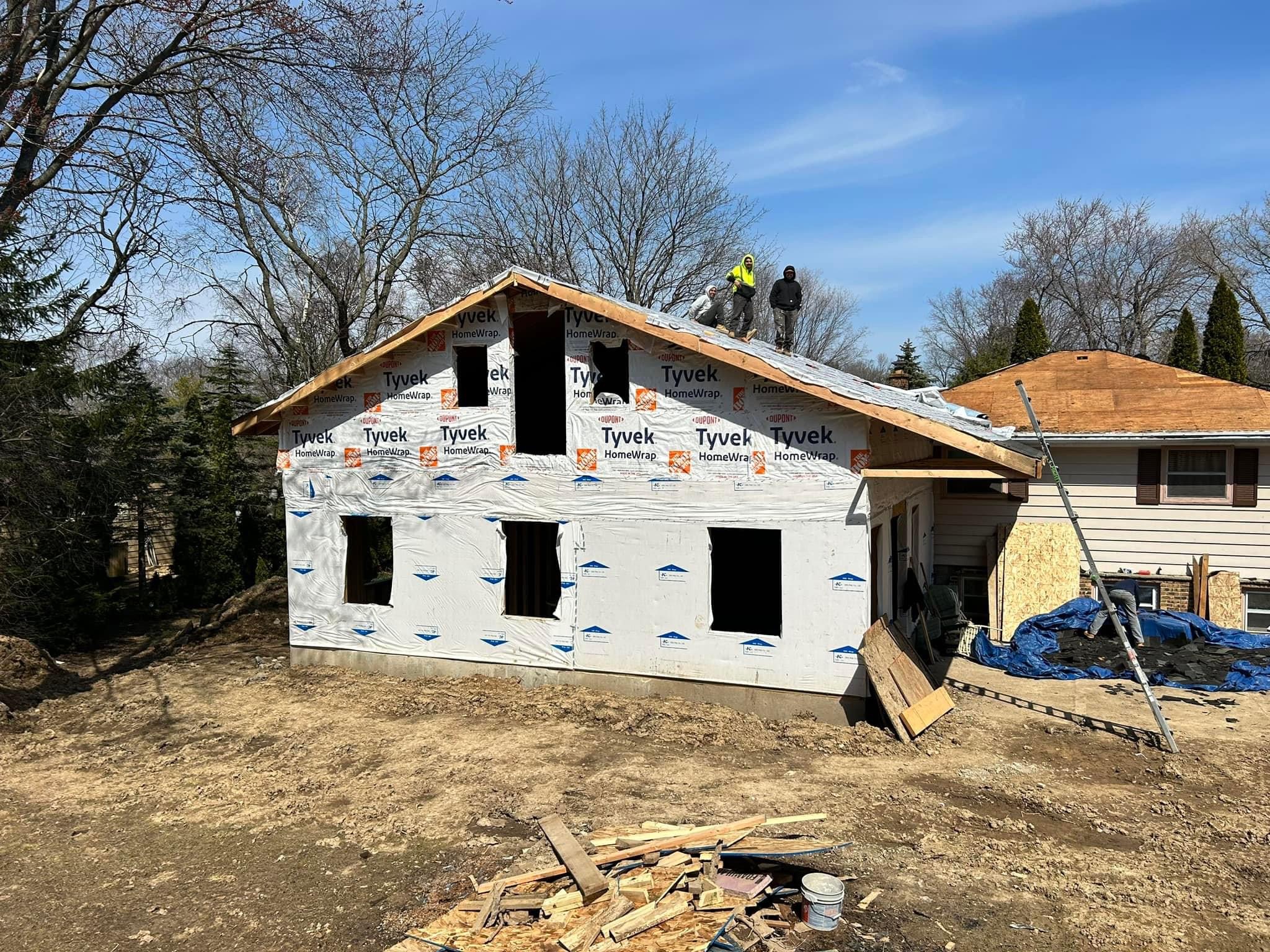 Home addition exterior Tyvek wrap Milwaukee